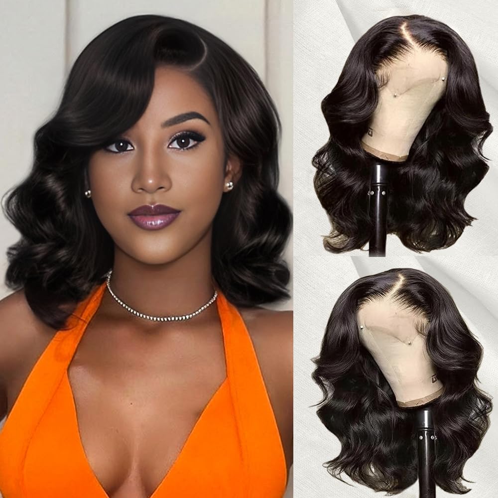 Bob Wig Human Hair 13x4 Lace Front Wigs Human Hair Pre Plucked Upgraded Glueless Wigs Human Hair 12 Inch 180% Density Short Bob Wigs For Black Woman Natural Color