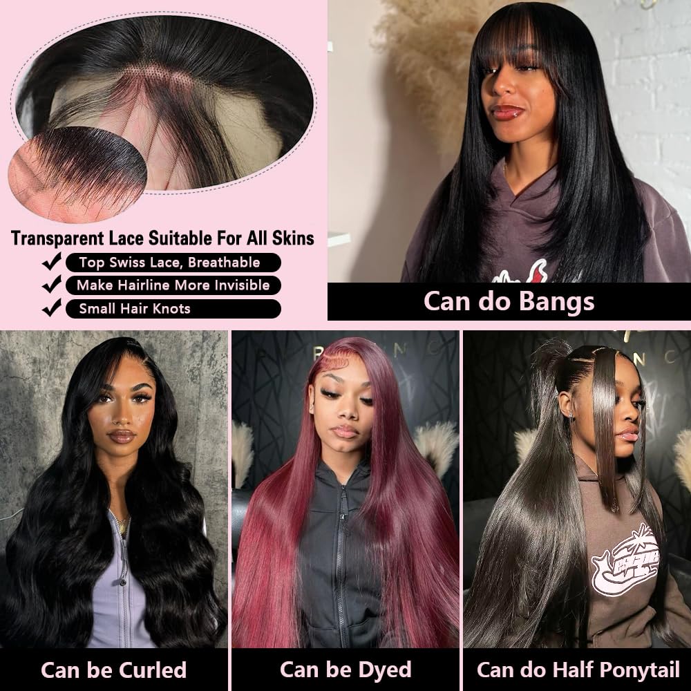 18-34 Inch 13x6 Lace Front Wigs Human Hair 200 Density Straight HD Lace Front Wigs Human Hair Pre Plucked 13x6 Lace Frontal Straight Human Hair Wigs for Women Glueless Wigs Human Hair
