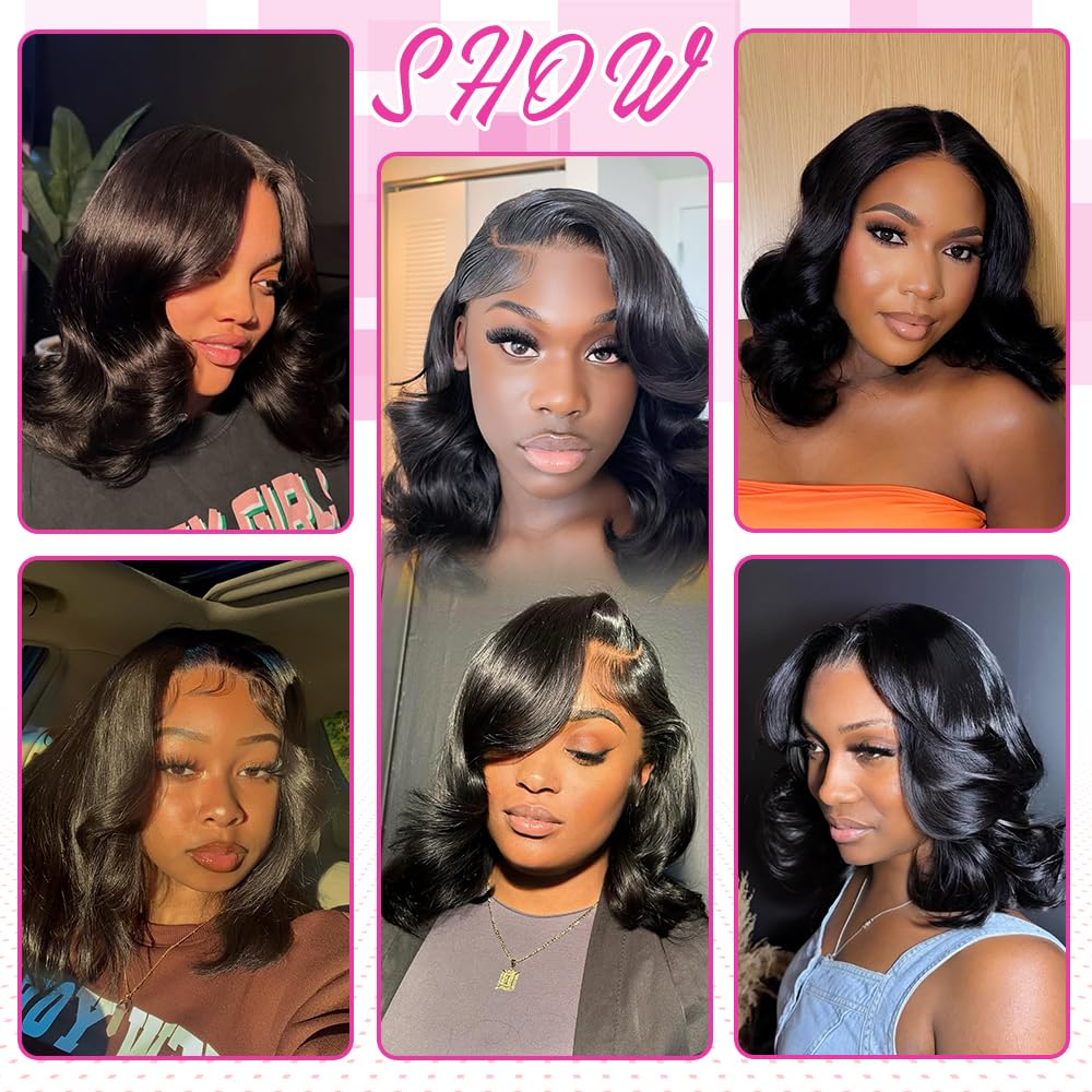 Bob Wig Human Hair 13x4 Lace Front Wigs Human Hair Pre Plucked Upgraded Glueless Wigs Human Hair 12 Inch 180% Density Short Bob Wigs For Black Woman Natural Color