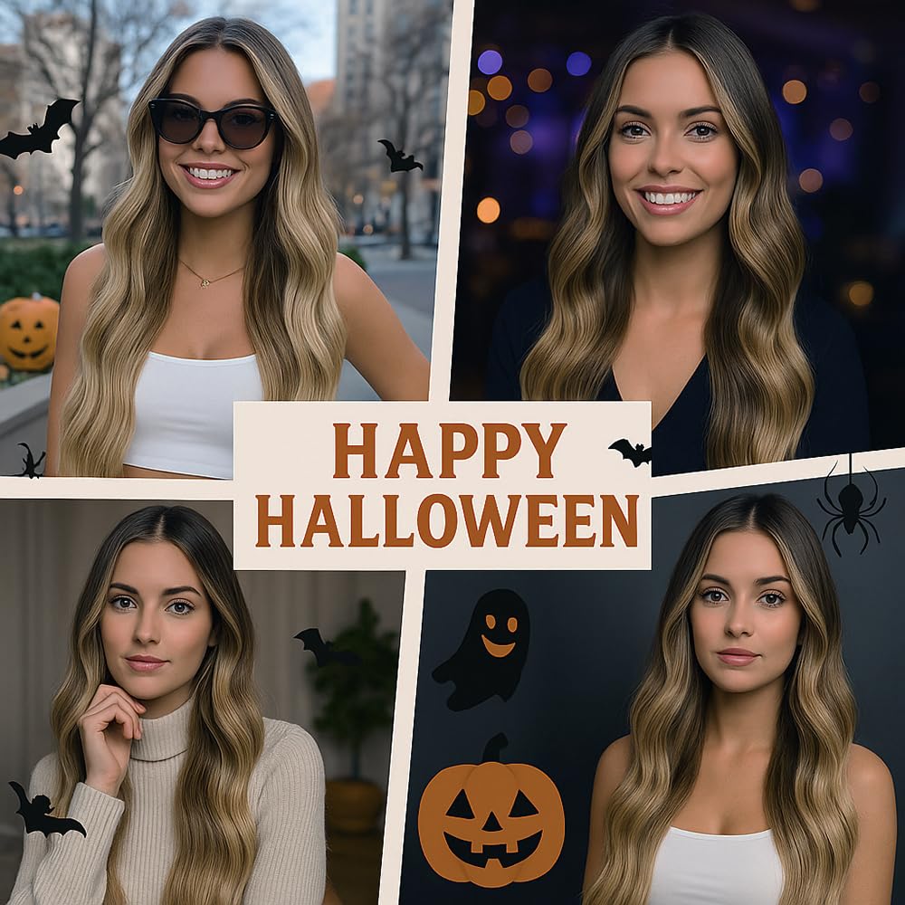 Long Ombre Blonde Wigs for Women 26 inch Long Wavy Middle Part Wig Ombre Blonde Wigs Upgraded Protein Fiber Hair Replacement Wig Cosplay Costume Halloween Wig(26'' Brown Ombre Blonde)