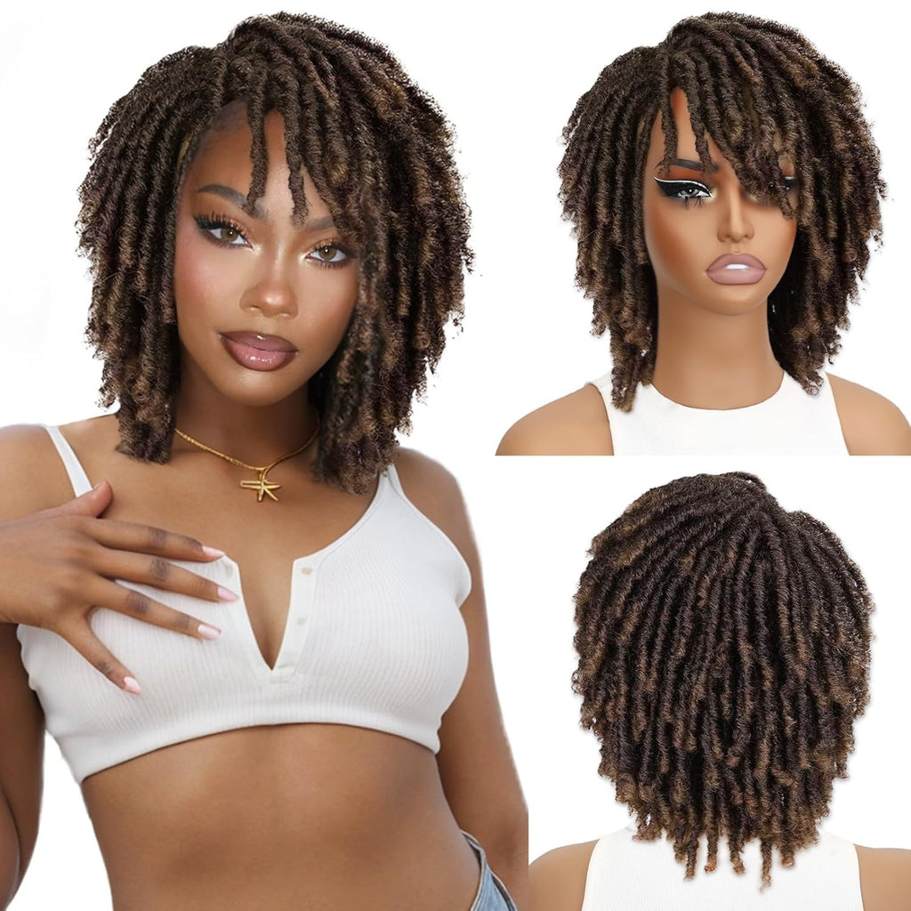 HANNE Dreadlock Wig Short Twist Wigs for Black Women and Men Afro Curly Synthetic Wig Faux Locs Braided Crochet Hair Wigs (1B/30#)