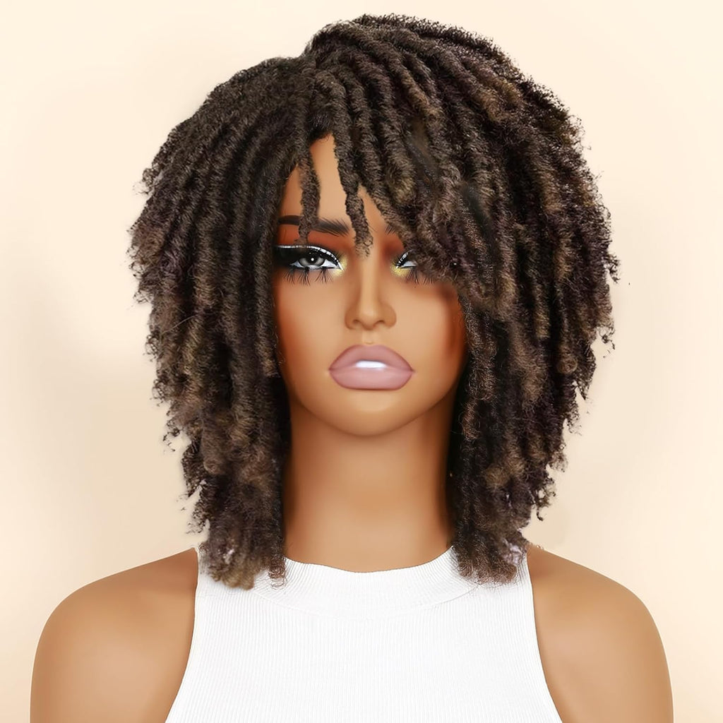 HANNE Dreadlock Wig Short Twist Wigs for Black Women and Men Afro Curly Synthetic Wig Faux Locs Braided Crochet Hair Wigs (1B/30#)