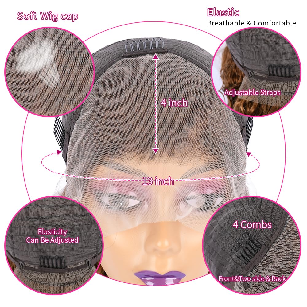 Chesma 28inch Highlight Ombre Lace Front Wig Human Hair 13x4 HD Honey Blonde 4/27 Deep Wave Lace Frontal Wigs Glueless Wigs Human Hair Pre Plucked with Baby Hair 180 Density