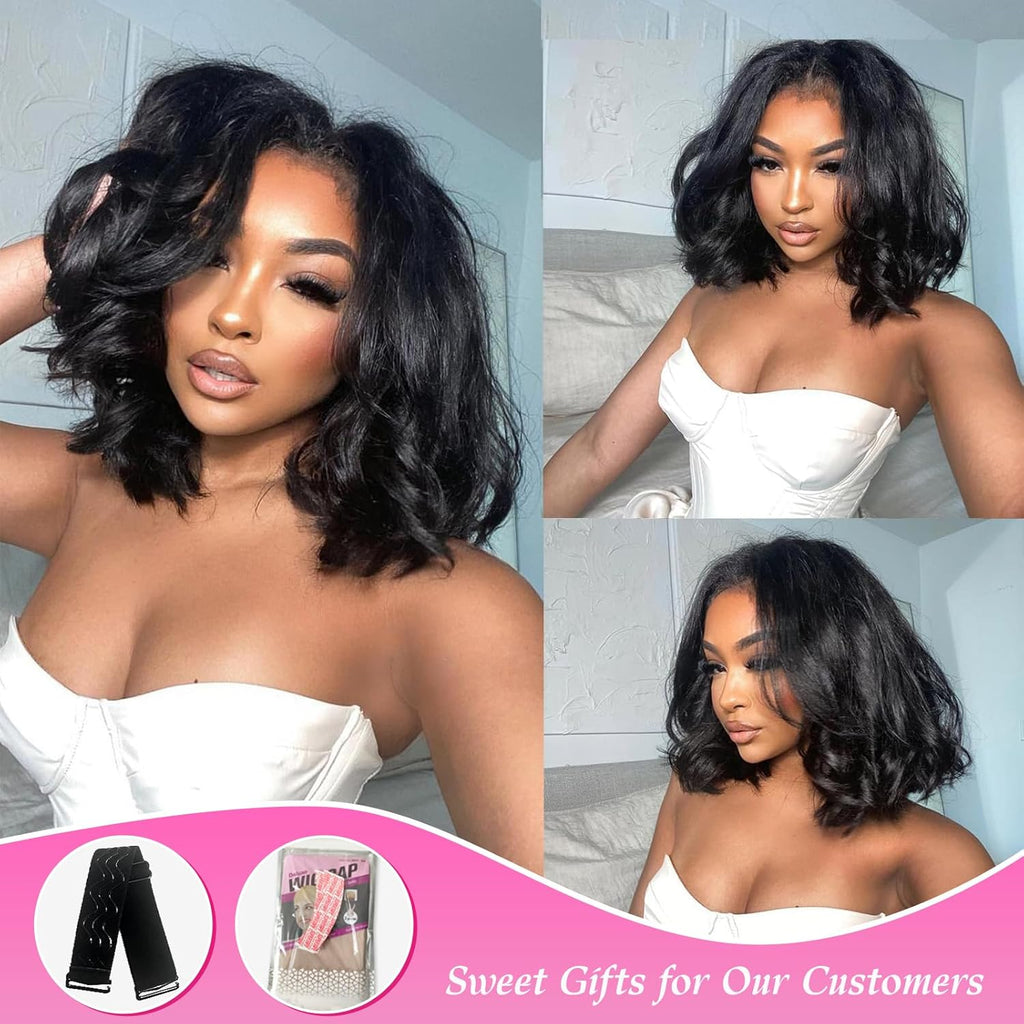 Bob Wig Human Hair 13x4 Lace Front Wigs Human Hair Pre Plucked Upgraded Glueless Wigs Human Hair 12 Inch 180% Density Short Bob Wigs For Black Woman Natural Color