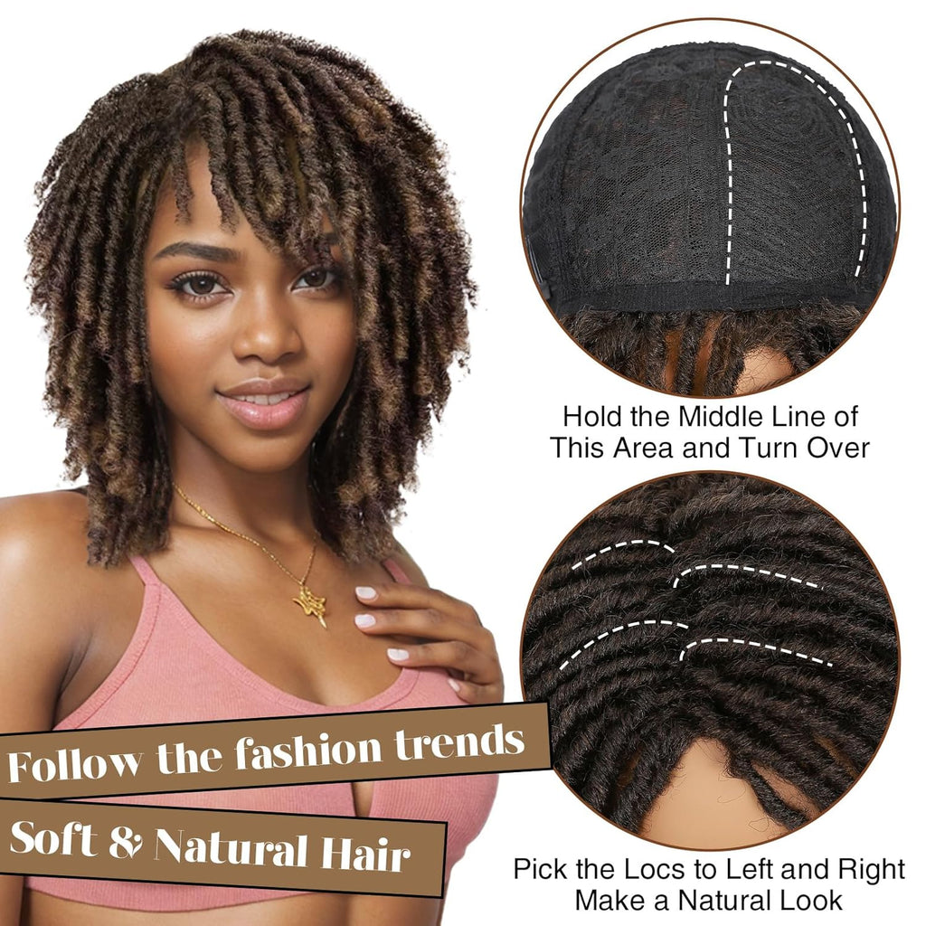HANNE Dreadlock Wig Short Twist Wigs for Black Women and Men Afro Curly Synthetic Wig Faux Locs Braided Crochet Hair Wigs (1B/30#)