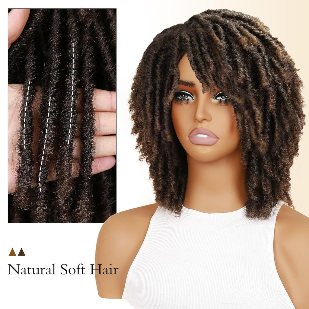 HANNE Dreadlock Wig Short Twist Wigs for Black Women and Men Afro Curly Synthetic Wig Faux Locs Braided Crochet Hair Wigs (1B/30#)