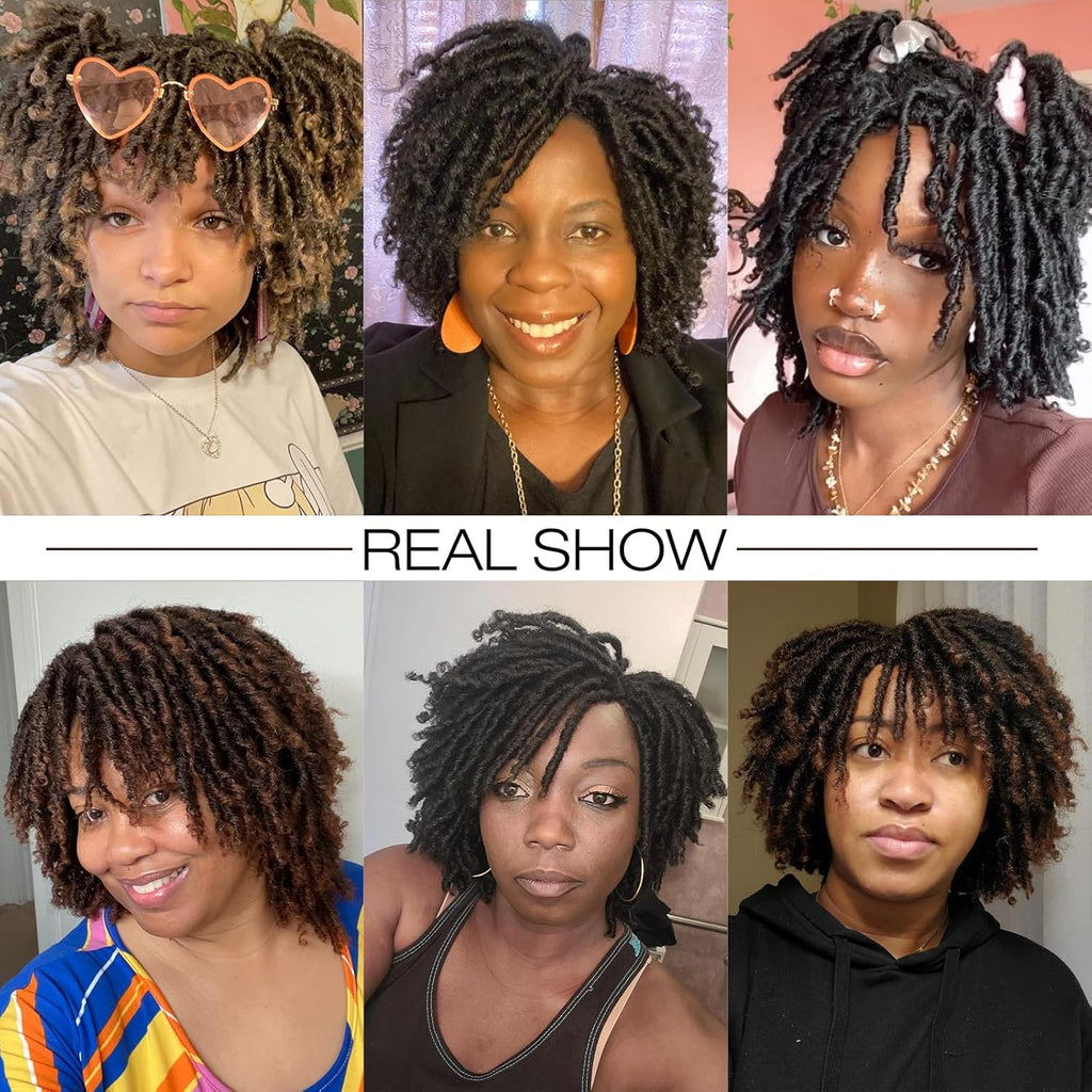 HANNE Dreadlock Wig Short Twist Wigs for Black Women and Men Afro Curly Synthetic Wig Faux Locs Braided Crochet Hair Wigs (1B/30#)