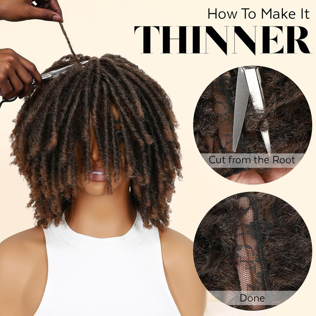 HANNE Dreadlock Wig Short Twist Wigs for Black Women and Men Afro Curly Synthetic Wig Faux Locs Braided Crochet Hair Wigs (1B/30#)