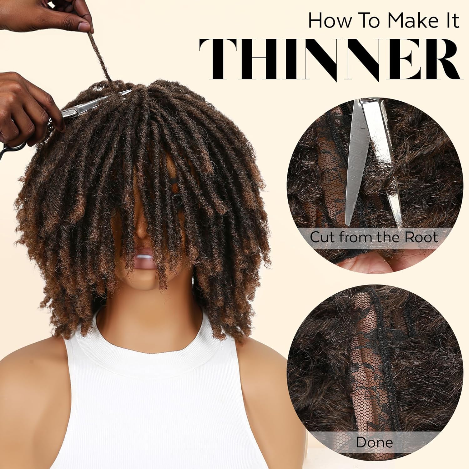 HANNE Dreadlock Wig Short Twist Wigs for Black Women and Men Afro Curly Synthetic Wig Faux Locs Braided Crochet Hair Wigs (1B/30#)