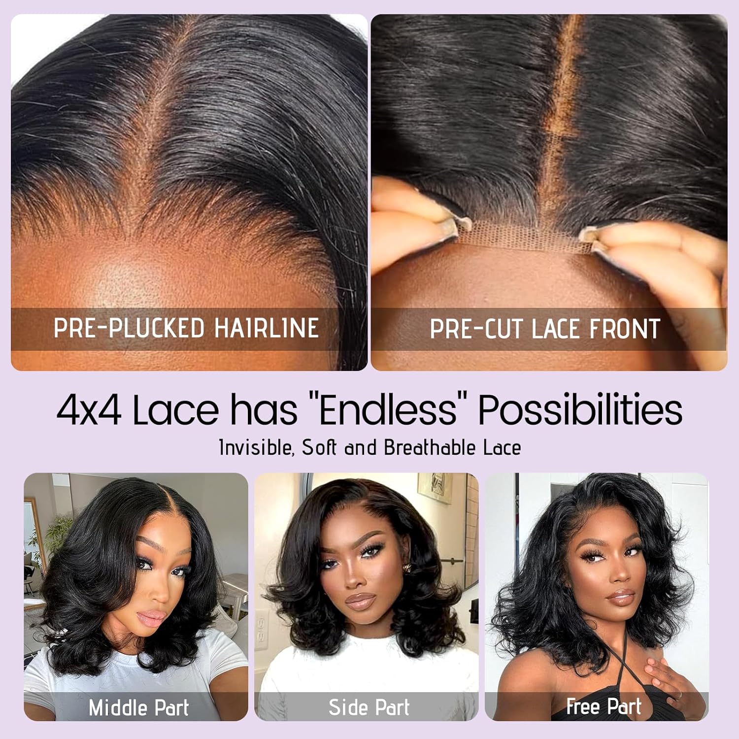 Wear and Go Glueless Wigs Pre Plucked Pre Cut 4x4 Body Wave Bob Wig Human Hair wigs for black women Short Bob Wig Human Hair 180 dentisty natrual color 14inch