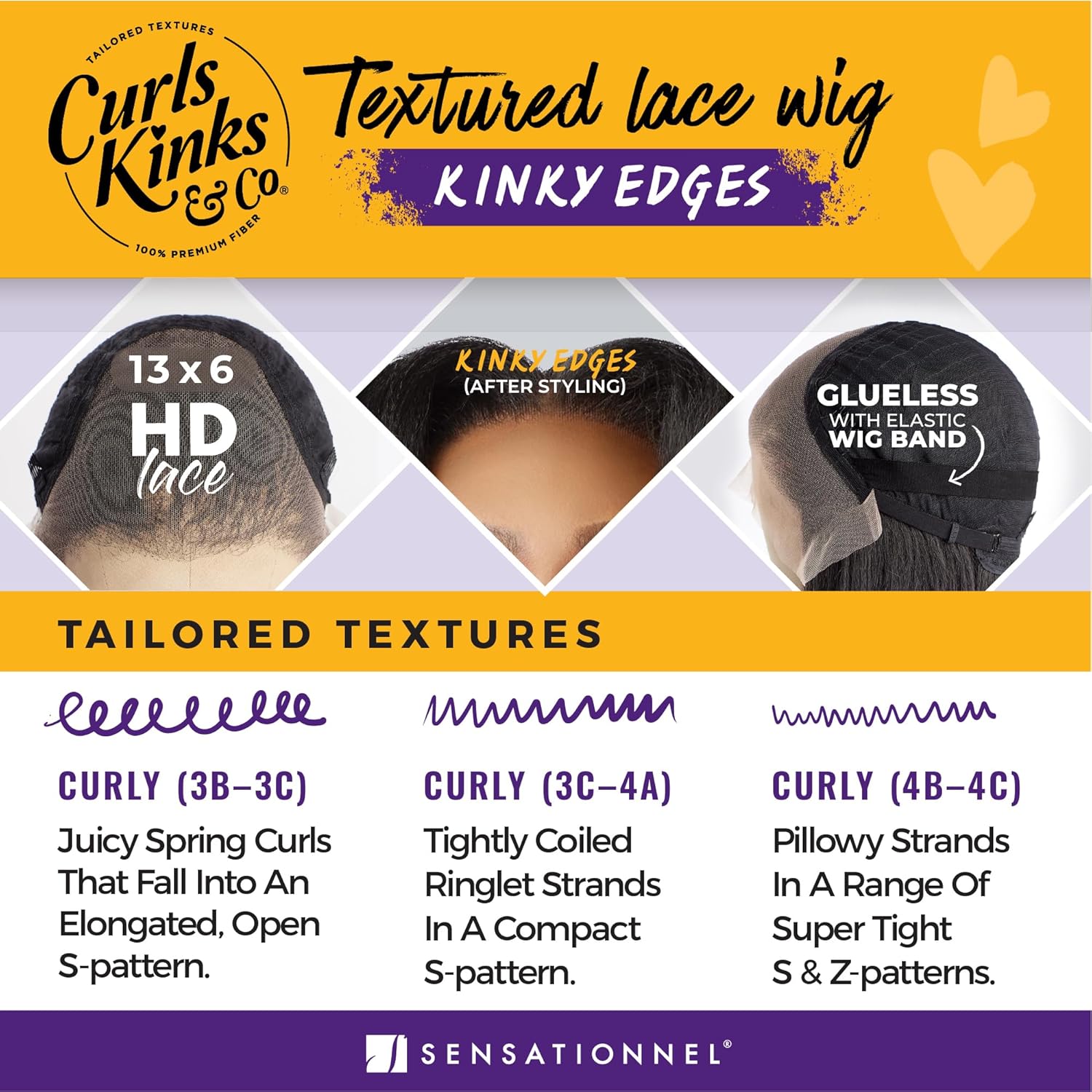 Sensationnel Curls Kinksandco Kinkyedges Wig - Kinky Body Wave 14 Inch 13X6 Lace Frontal Natural Kinkytexture Edged Hairline for Natural 3C to 4C Hair Textures (1B OFFBLACK)