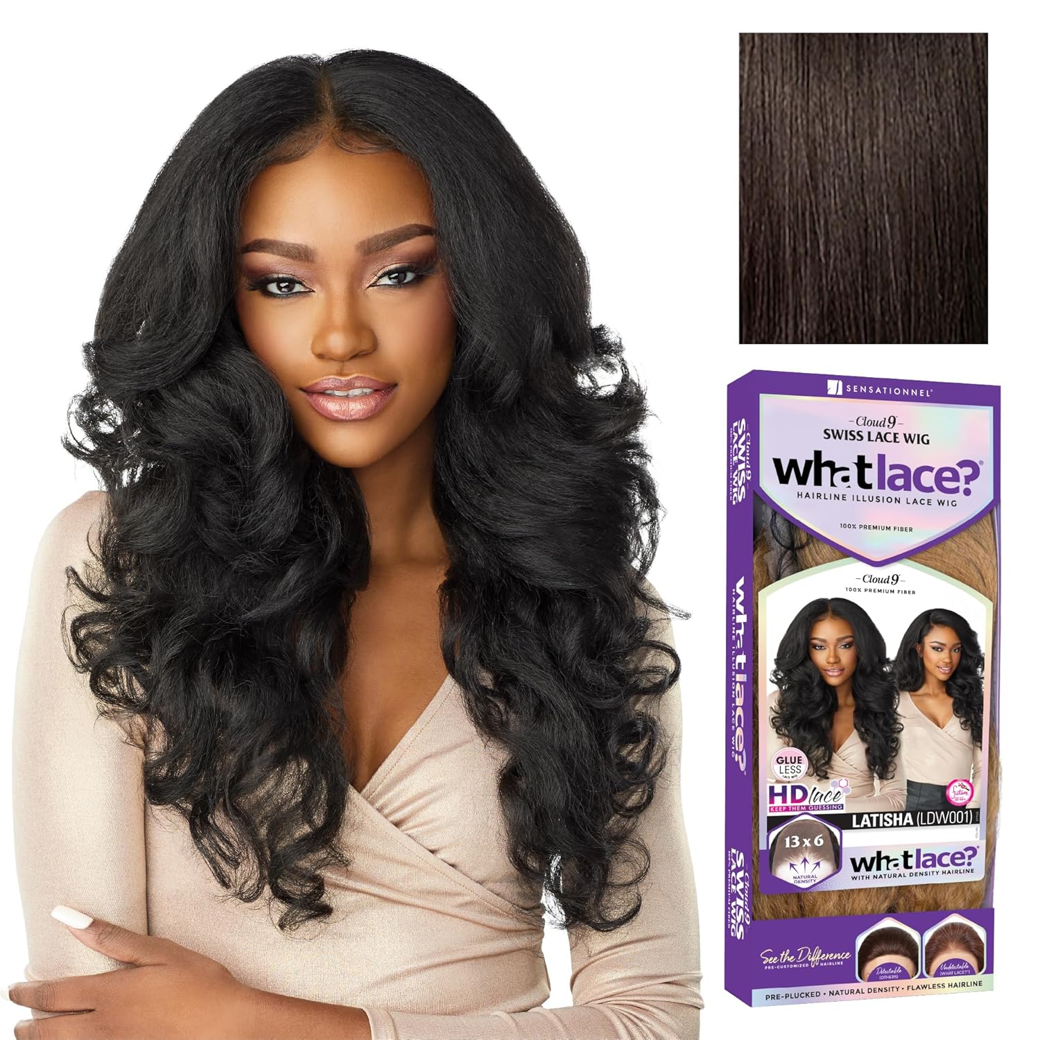 Sensationnel What Lace 13X6 Wigs - Latisha Lacefrontal Hand Tied Glueless Synthetic With Natural Density Preplucked Hairline (Dark Brown 2)